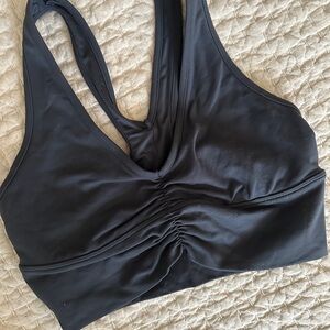 ALO Yoga Stone Grey Sports Bra with Ruched Detail